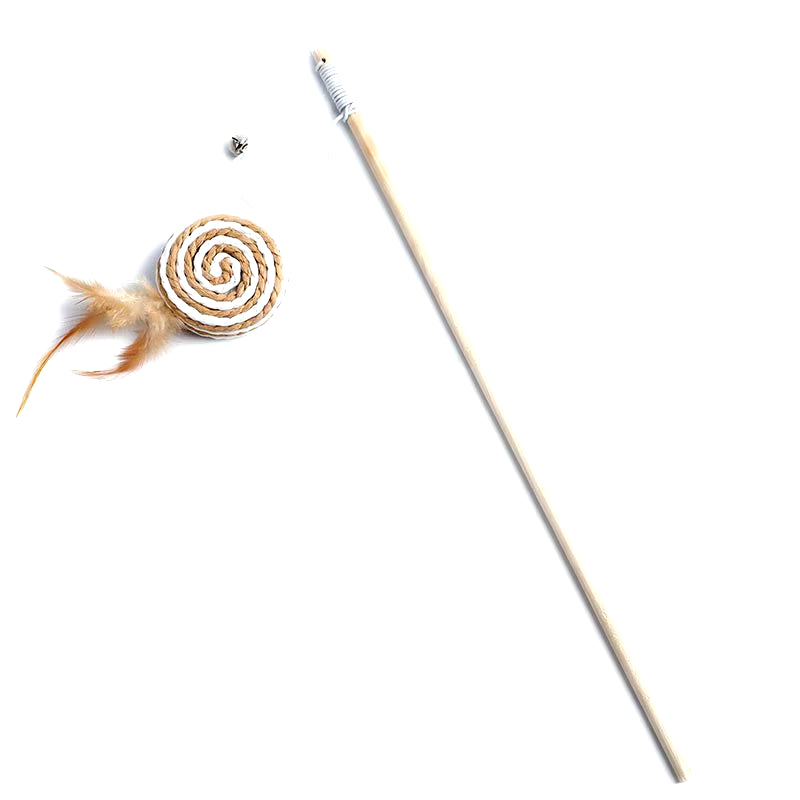 Wooden Cat Wand Toy with Colorful Feathers – Interactive Play for Kittens