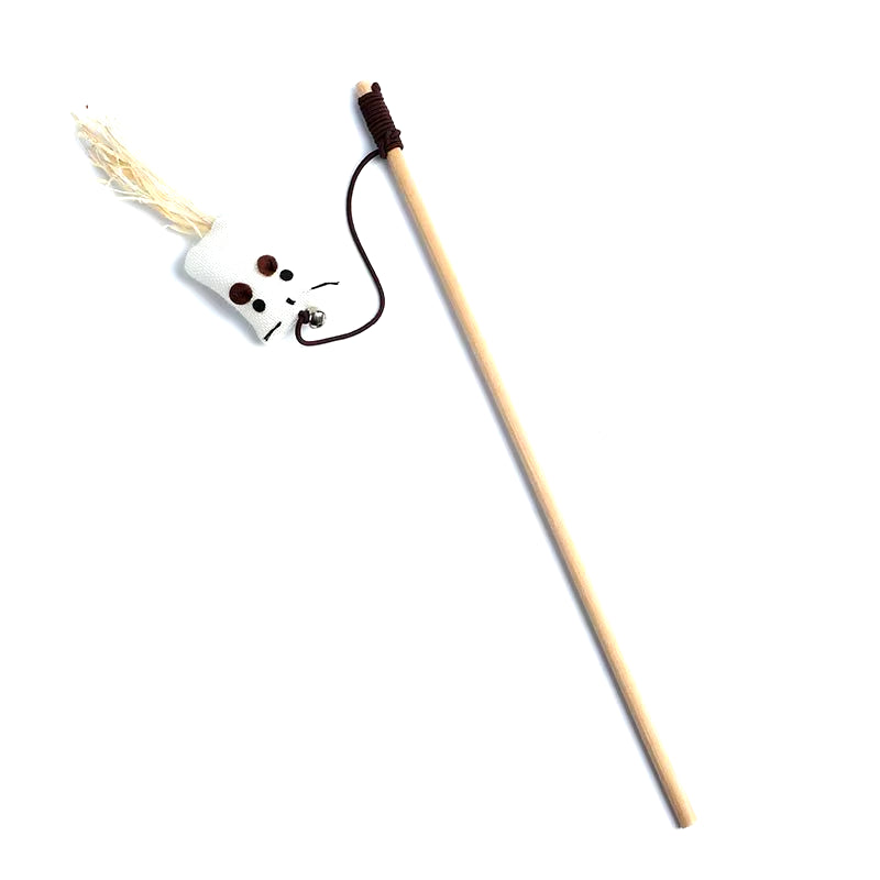 Wooden Cat Wand Toy with Colorful Feathers – Interactive Play for Kittens